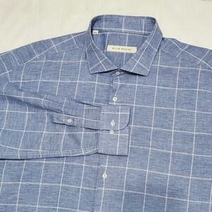 Miller Westby Linen Blend Long Sleeve Button Down Shirt Blue Grid XXL